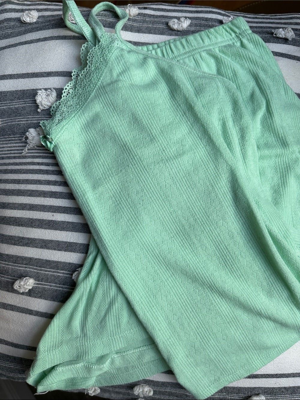 Colsie Light Lime Green Pointelle Lace-Trim Pajama Set